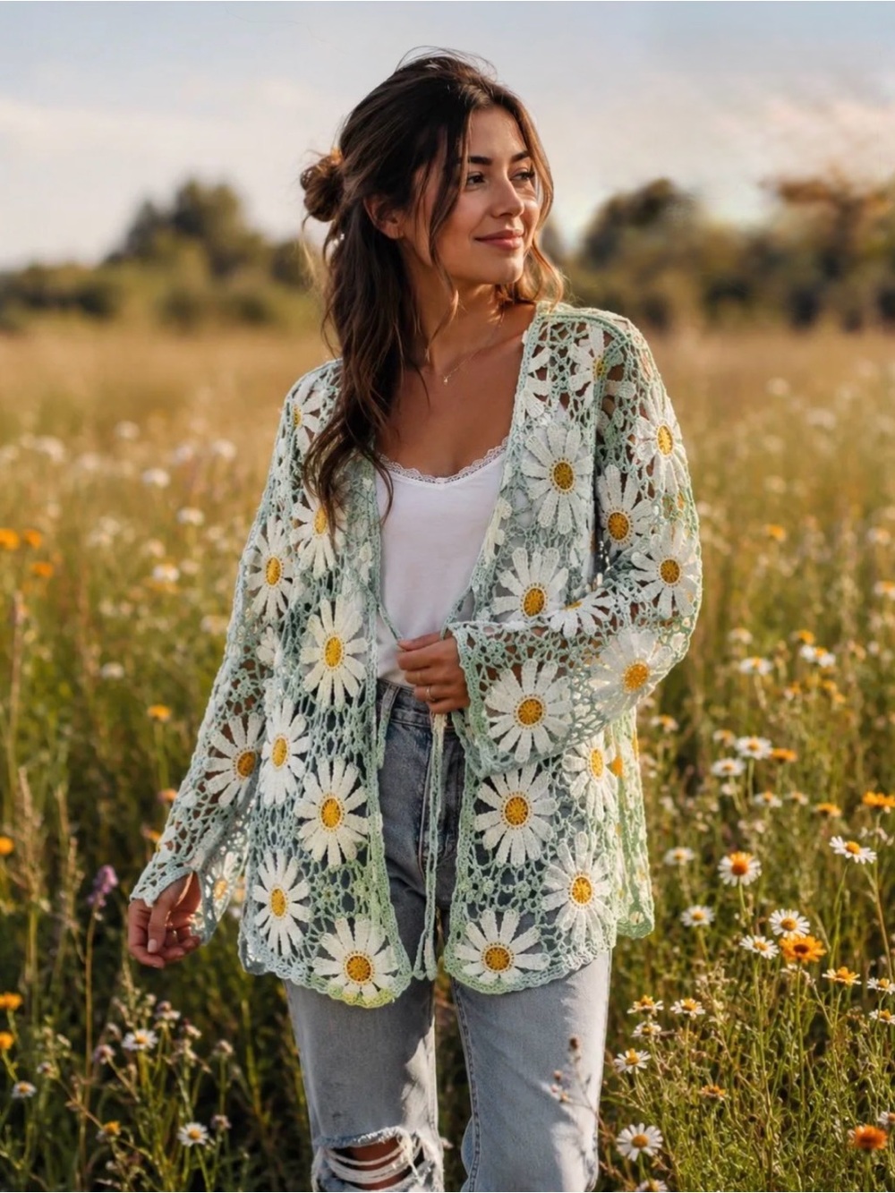 POL brand Crochet Daisy Open Cardigan